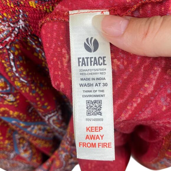 Fat Face NEW Alice Sunkissed Cherry Red Smocked Paisley Dress SZ 4 - Picture 12 of 13